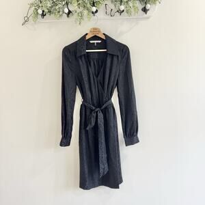 Trina Turk Black Leopard Satin Shirt Long Sleeve Dress Belted Small QQ7039